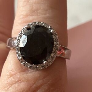 Vintage Swarovski black crystal 925 Sterling Silver Ring‎ size 9